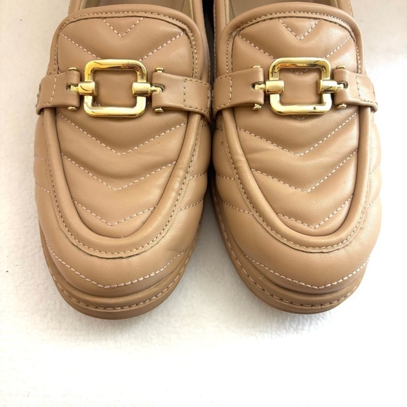 Aldo Tan Quilted W/ Gold Buckle Almond Toe Comfort Loafer Shoe (8) - Picture 6 of 12